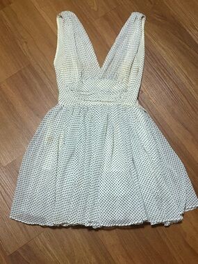 Maje Ecru White & Black Polka Dot Organza Ruffled Mini Dress Size 2UK (Size6/8)